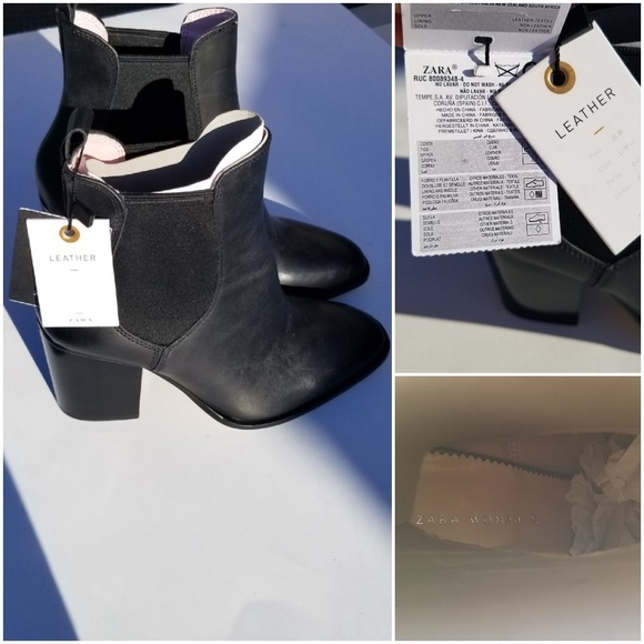 Zara high-heeled leather ankle boots elastic sides - Picture 5 of 7